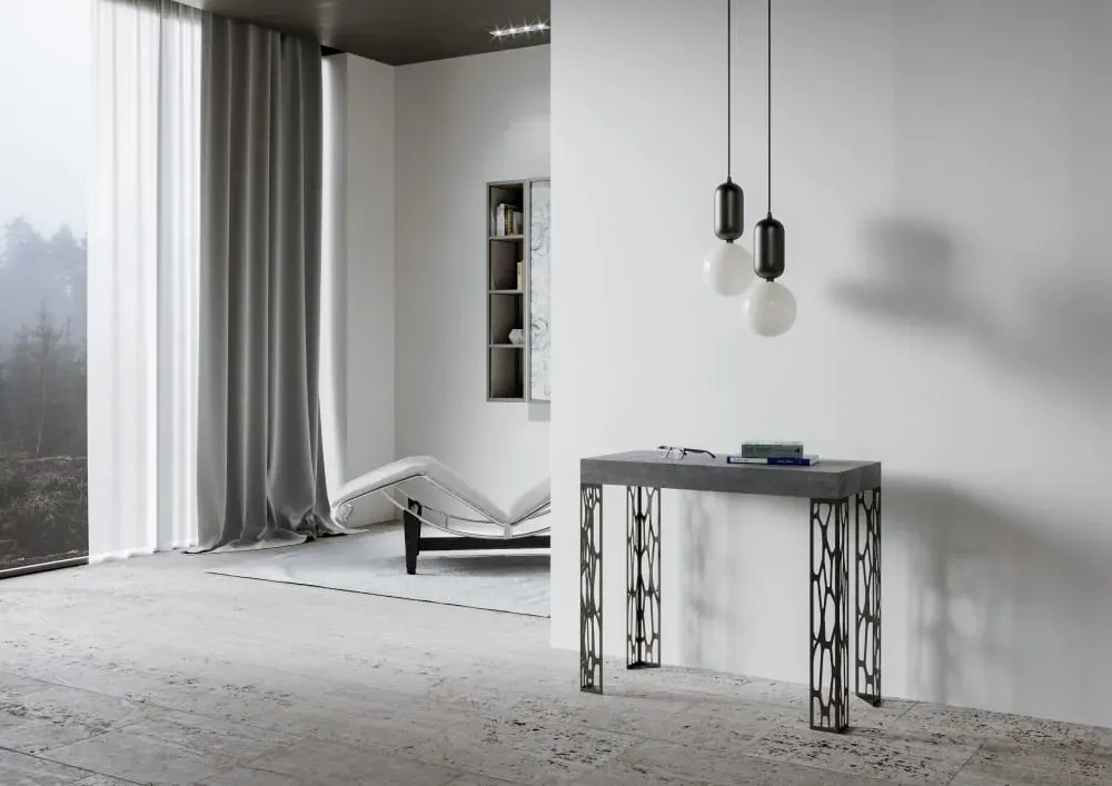 Illustration numéro 2 du produit Console extensible effet béton gris 90x40/300 cm