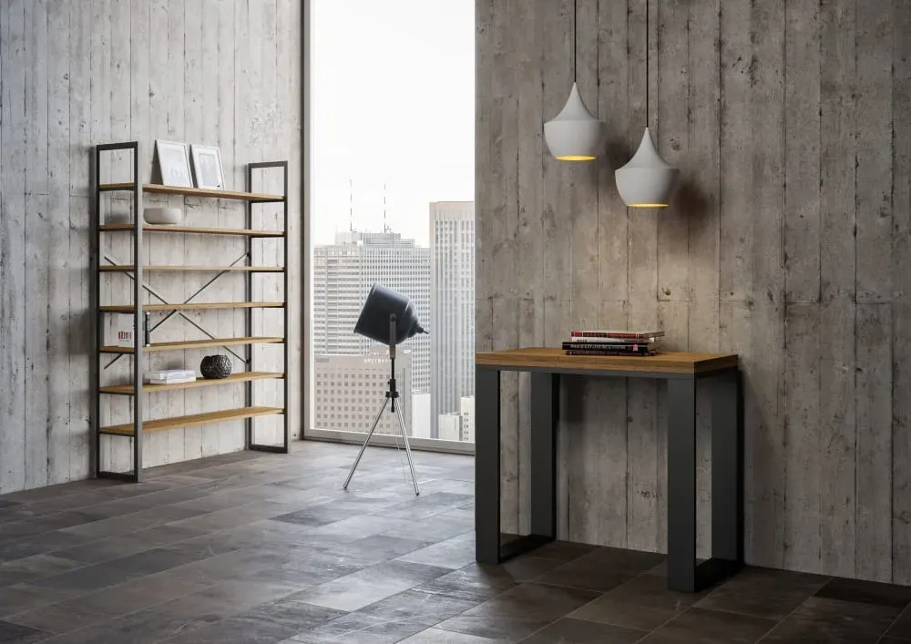 Illustration numéro 2 du produit Console extensible portefeuille effet bois noyer 90x45/90 cm