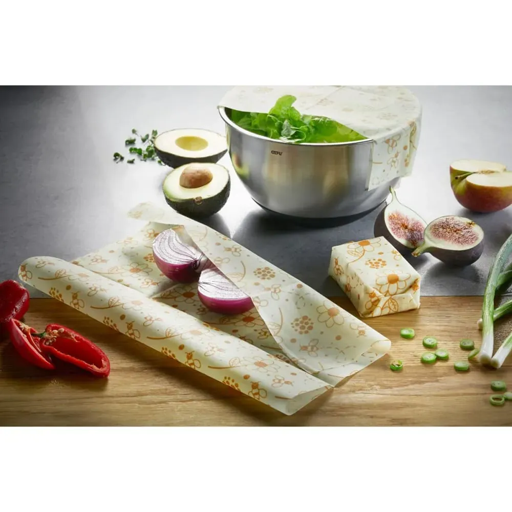 Illustration numéro 2 du produit Set de 3 linges à la cire d'abeille en coton blanc cassé