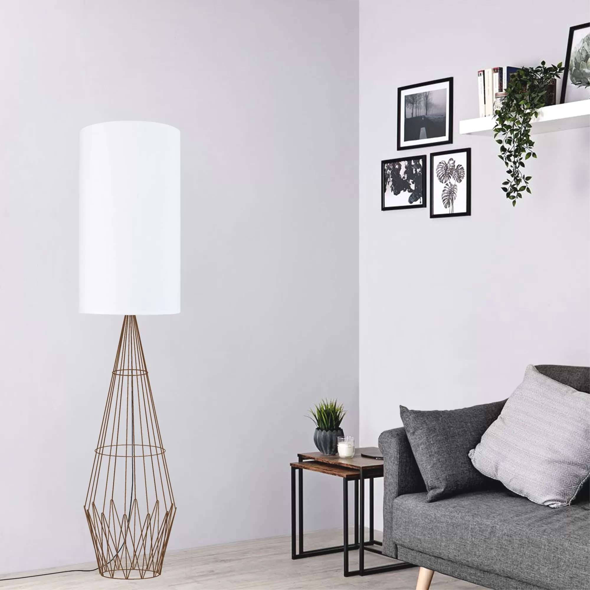 Illustration numéro 2 du produit Lampadaire  métal,Marron,H165xD30xP30cm