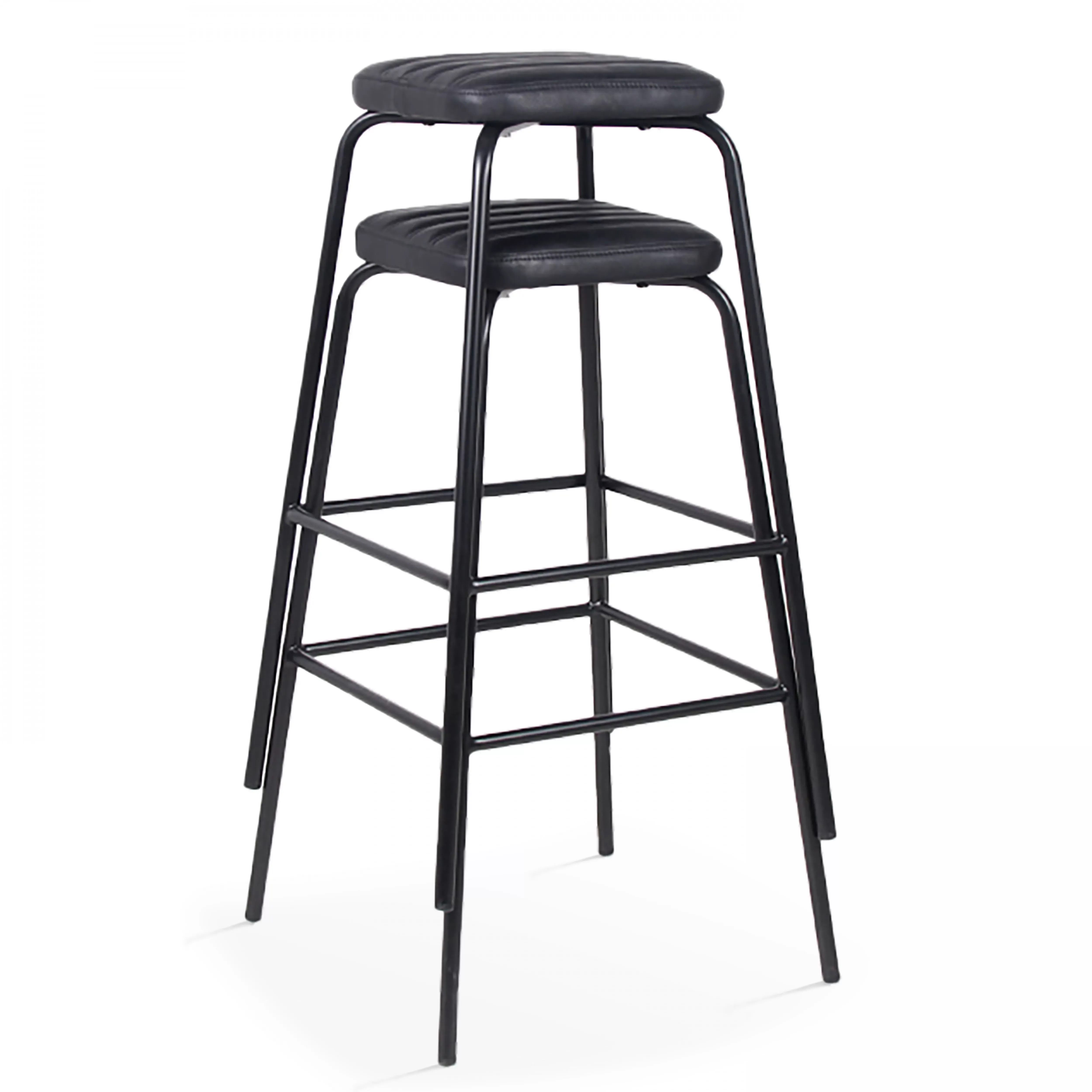 Illustration numéro 2 du produit Lot de 2 tabourets hauts en textile enduit noir