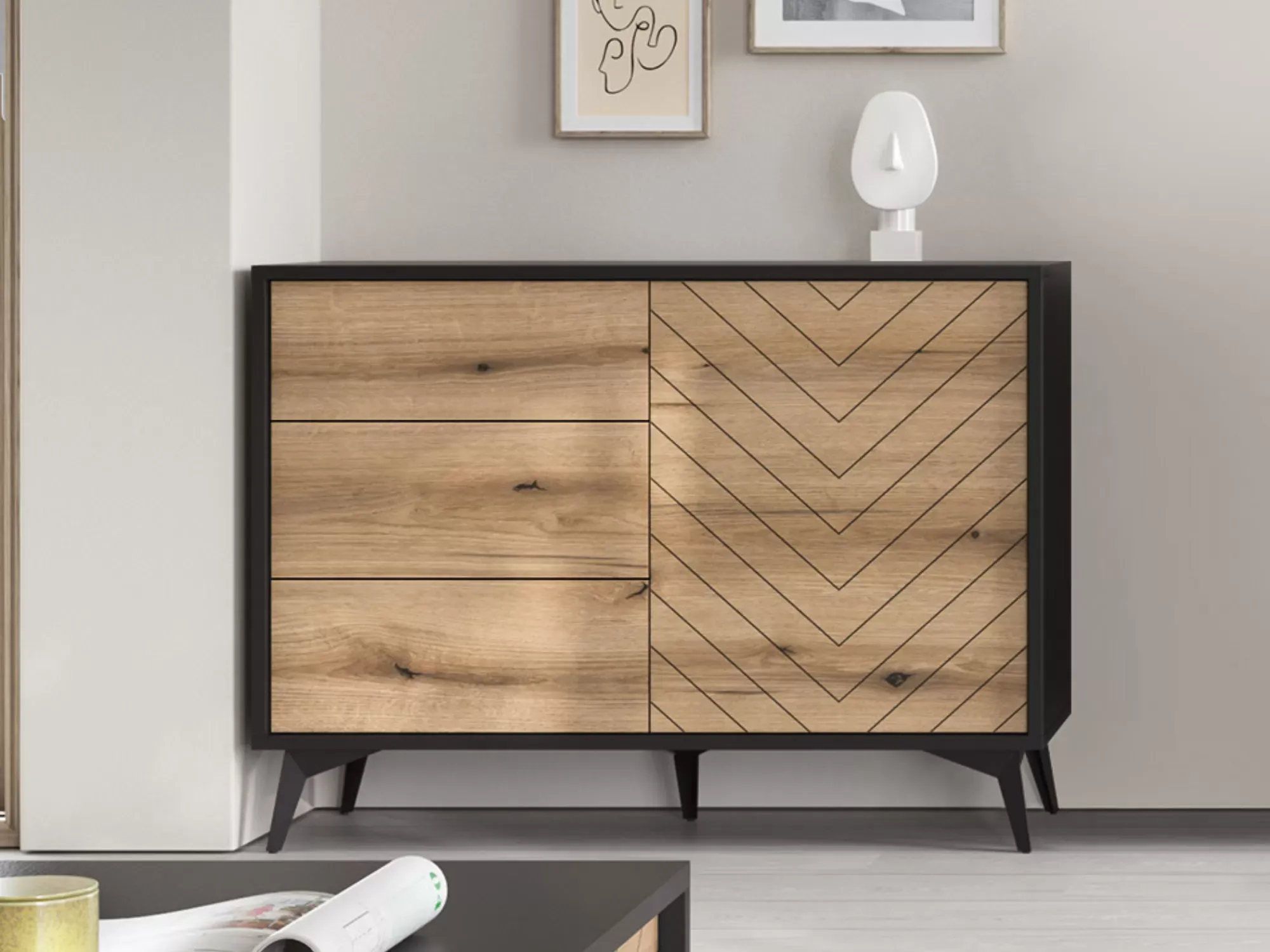 Illustration numéro 2 du produit Buffet bas industriel 104 cm bois / noir