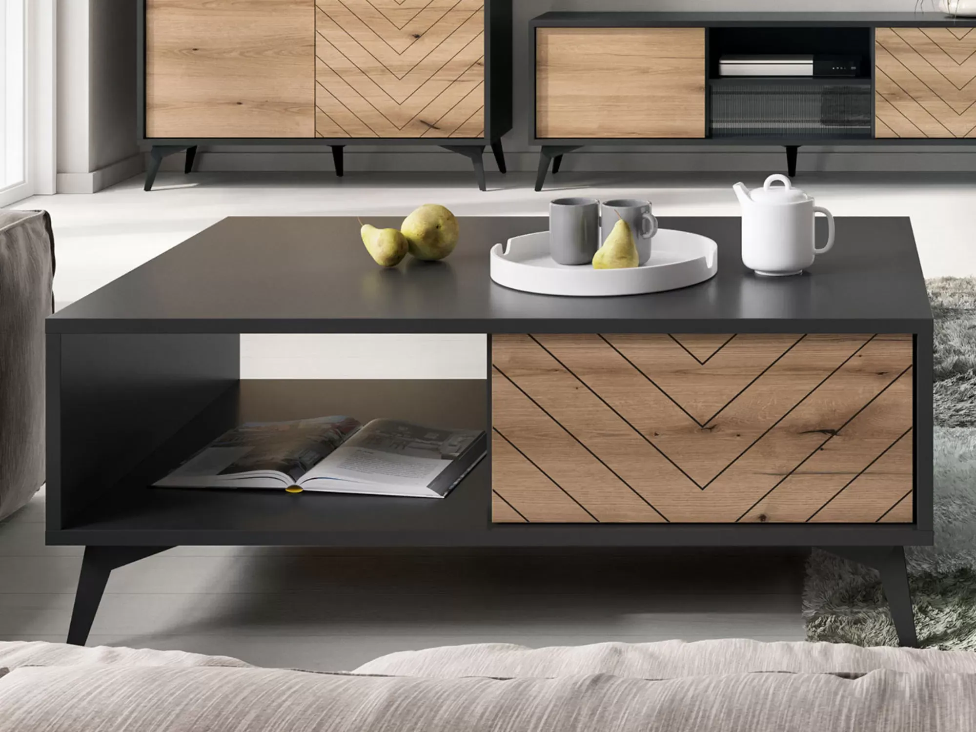 Illustration numéro 2 du produit Table basse style industriel 104 cm bois / noir