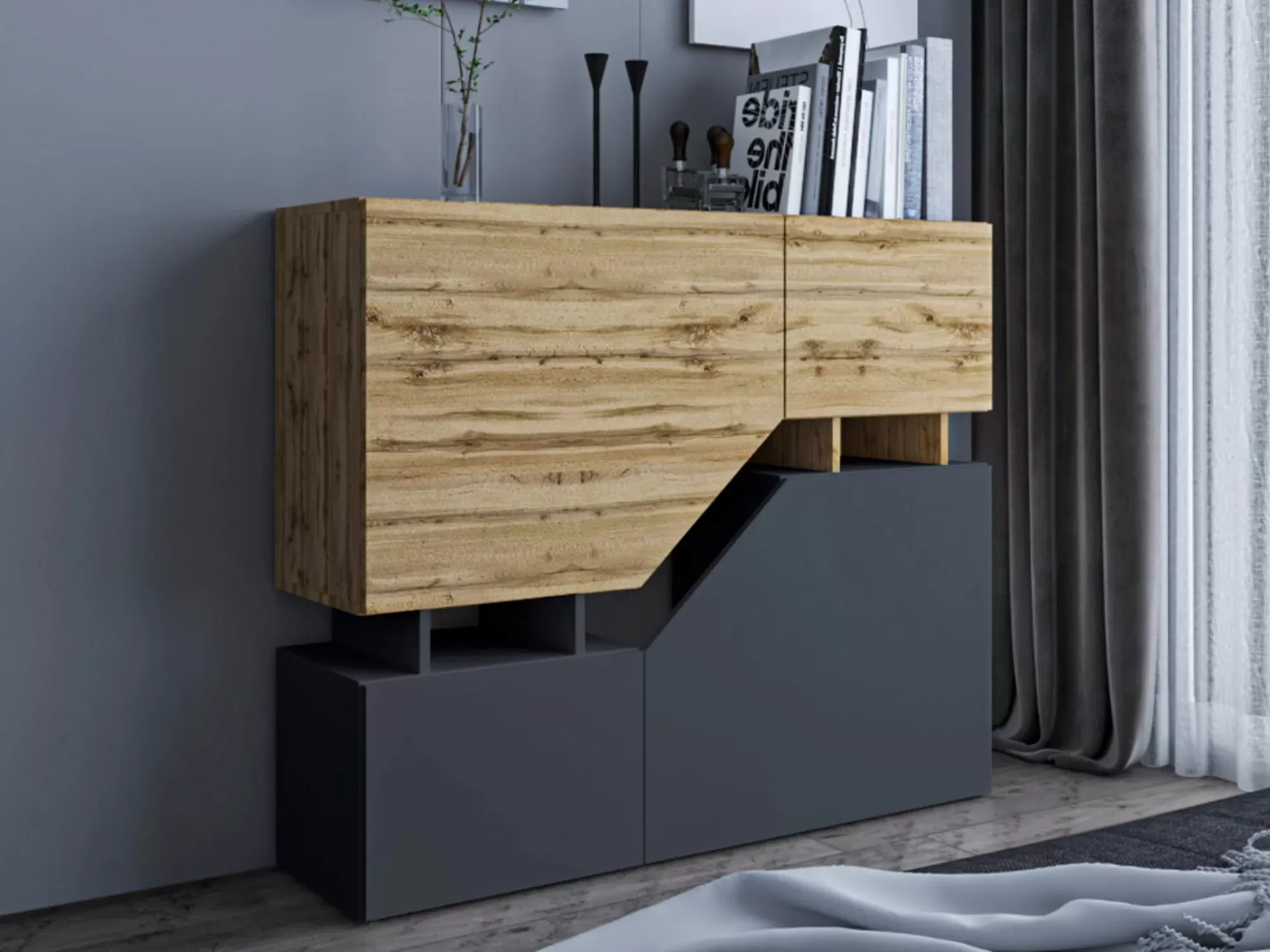 Illustration numéro 2 du produit Buffet haut industriel 120 cm bois / gris