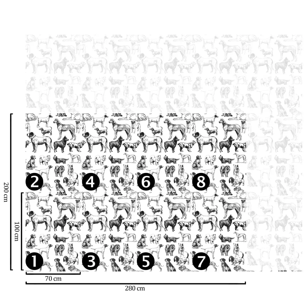 Illustration numéro 2 du produit Papier Peint Chiens,papier écologique fin,200x280cm,8 feuilles