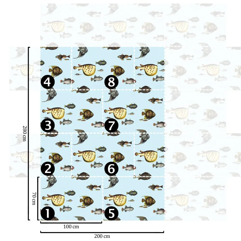 Illustration numéro 2 du produit Papier Peint Poissons,papier écologique fin,200x280cm,8 feuilles