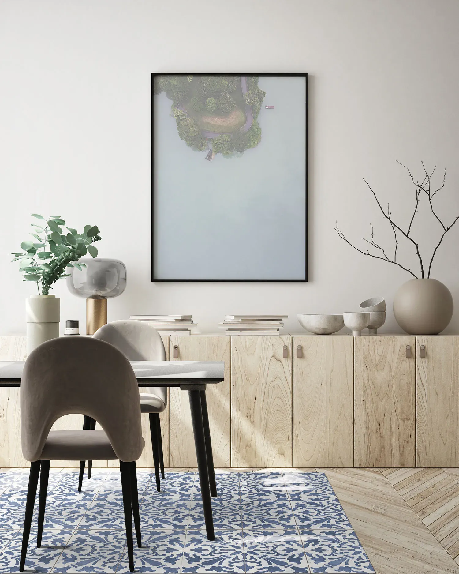 Illustration numéro 2 du produit Tapis vinyle carreaux ciments géométrique bleu 40x80cm