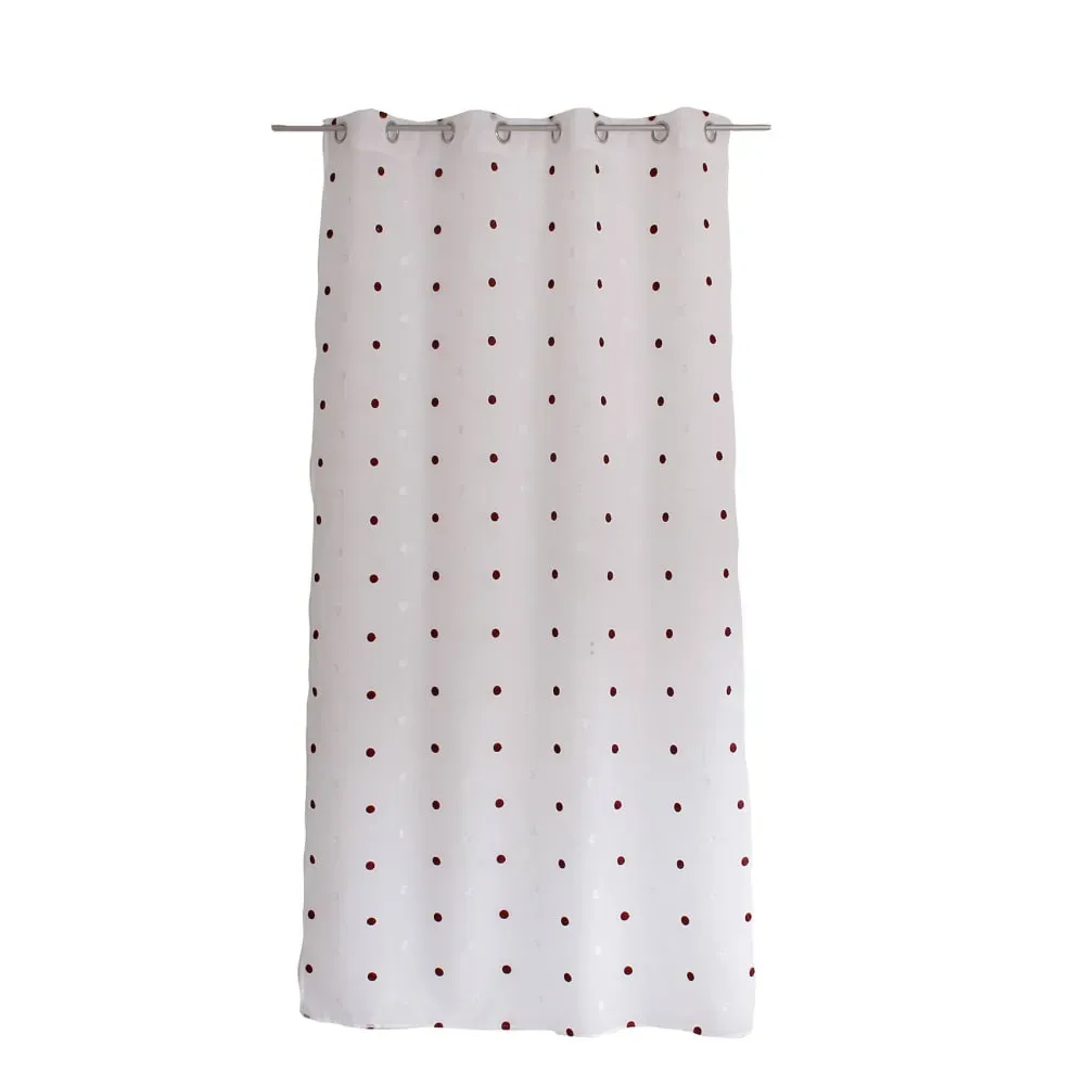 Illustration numéro 2 du produit Voilage sablé brodé ''pois colorés'' polyester bordeaux 140x240 cm