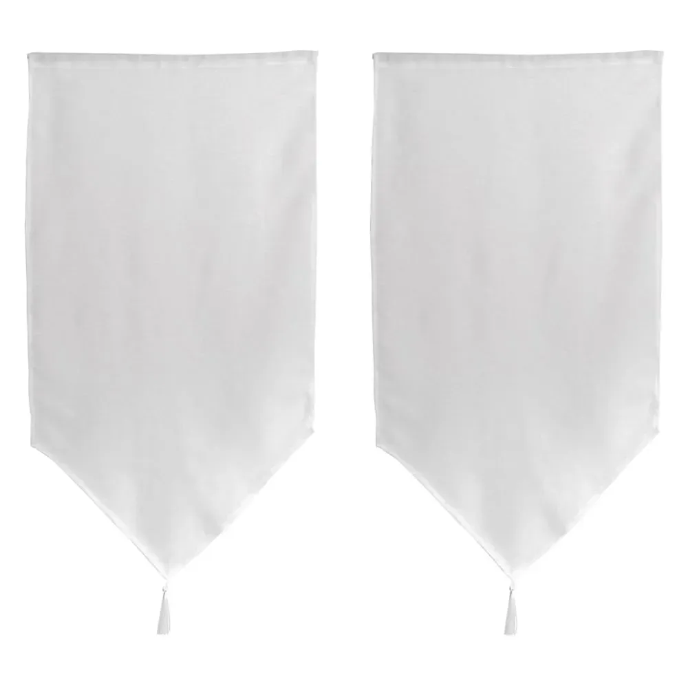 Illustration numéro 2 du produit Paire de petits voilages en pointe avec pompon polyester blanc 60x160