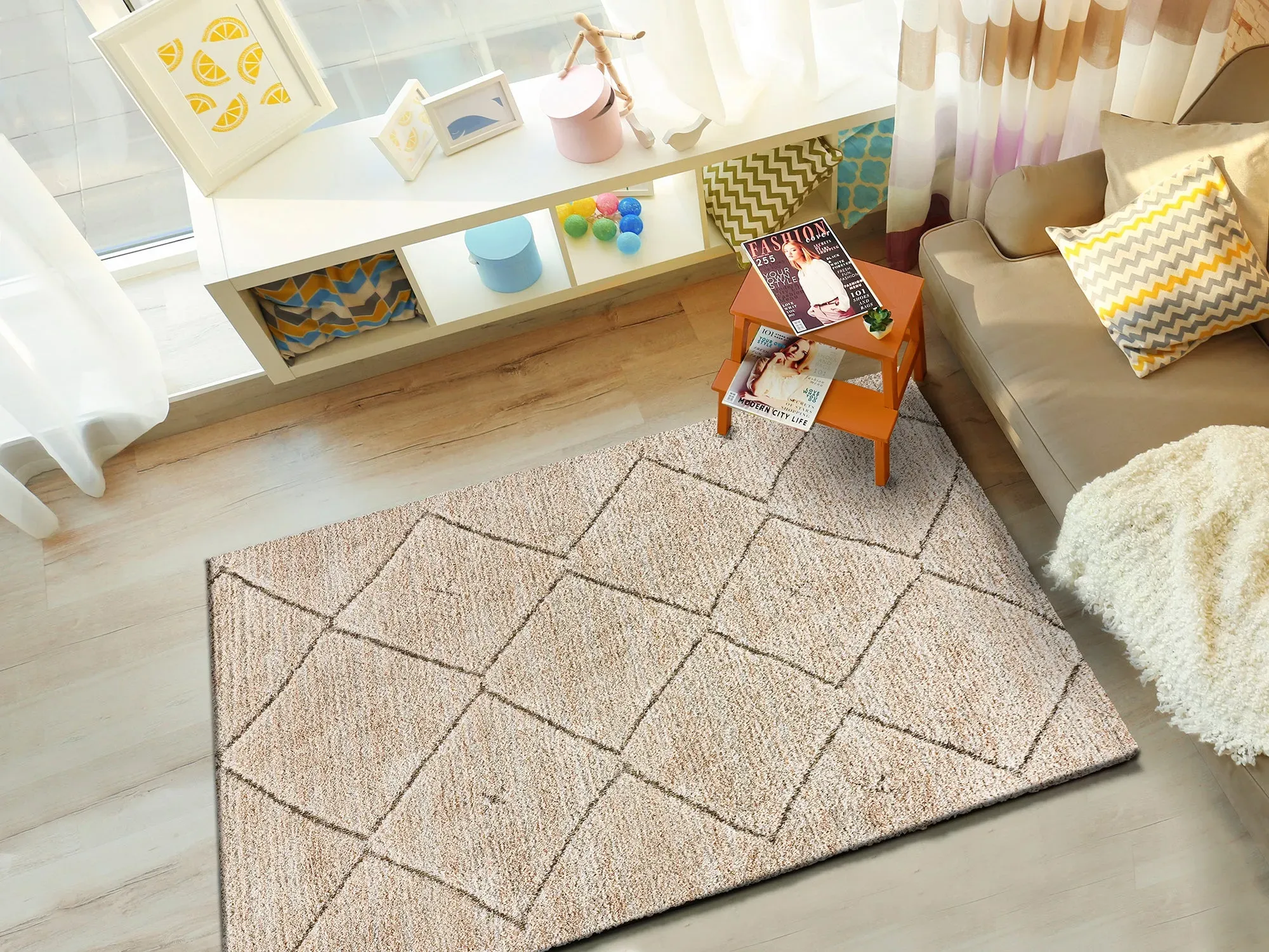 Illustration numéro 2 du produit Tapis shaggy ethnique beige 80x150 cm