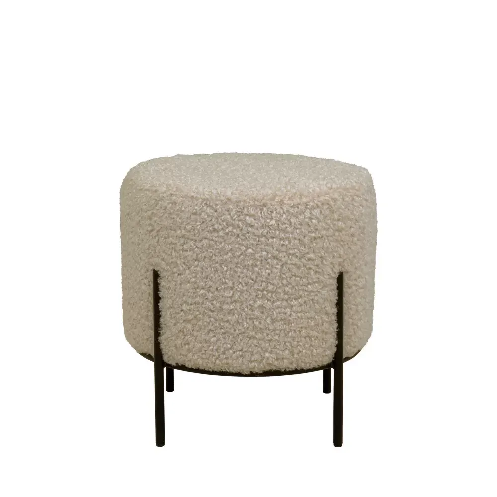 Illustration numéro 2 du produit Pouf rond en tissu bouclette et métal ø35,5cm - Sable