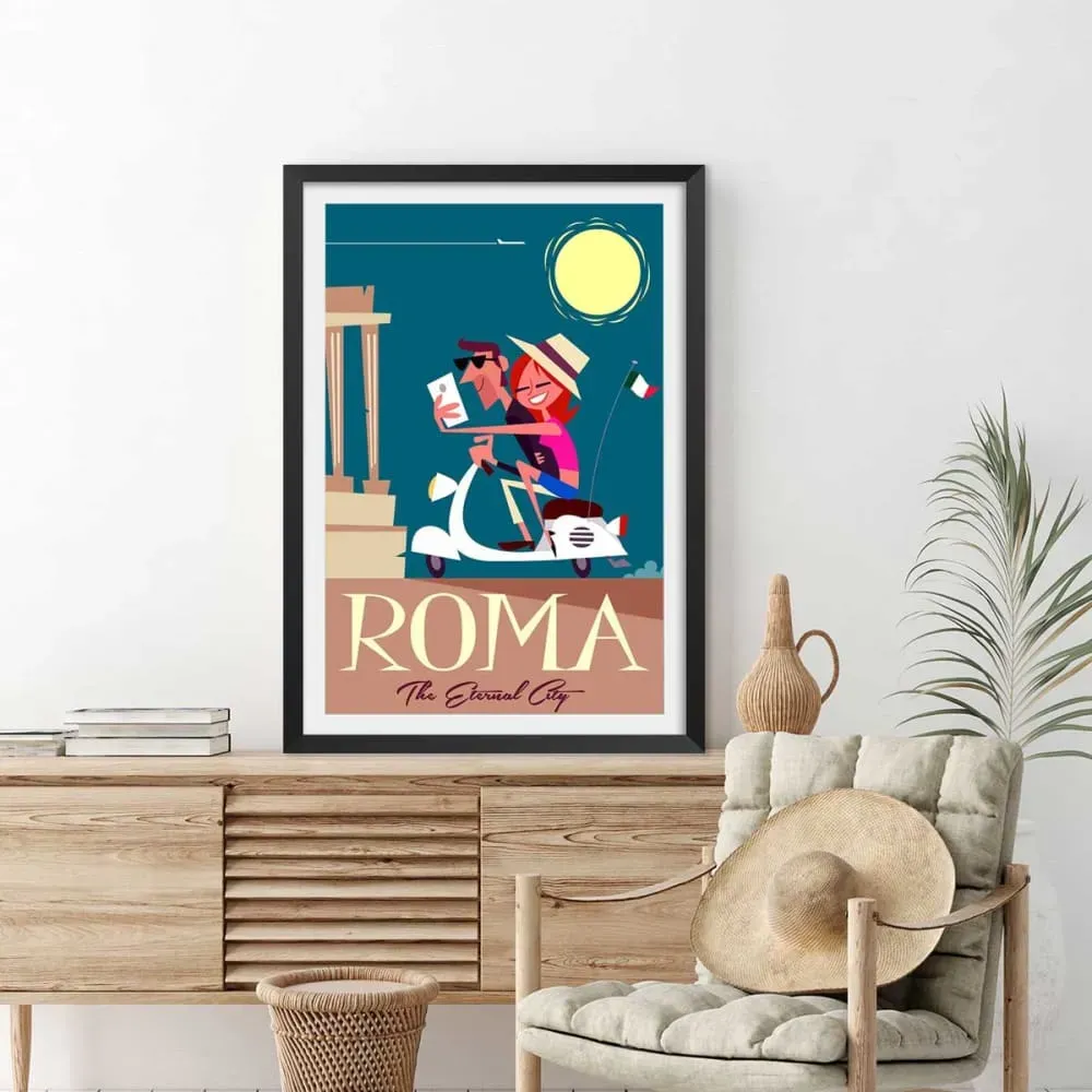 Illustration numéro 2 du produit Affiche voyage en amoureux avec cadre noir 60x90 cm