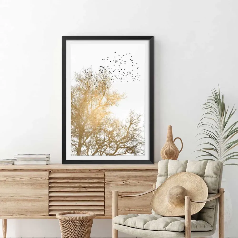 Illustration numéro 2 du produit Affiche dessin ciel d'or avec cadre noir 40x60  cm