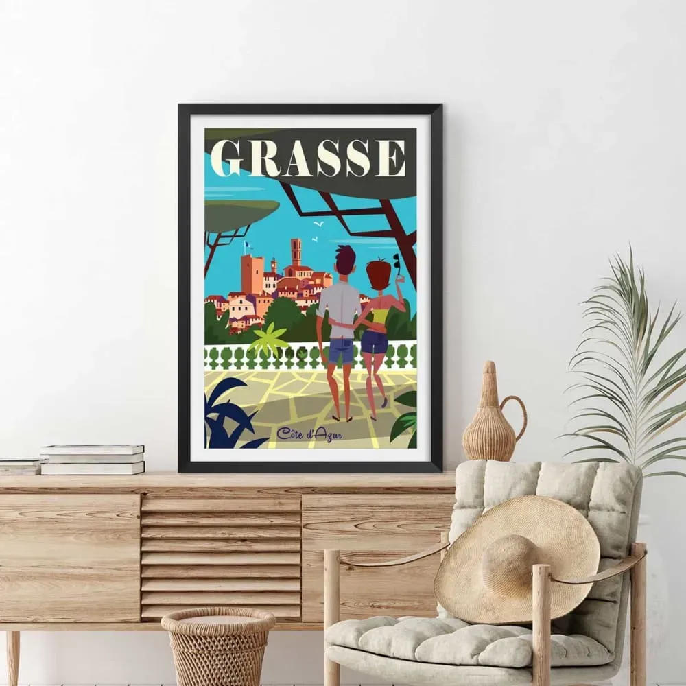 Illustration numéro 2 du produit Affiche voyage à Grasse avec cadre noir 40x60  cm