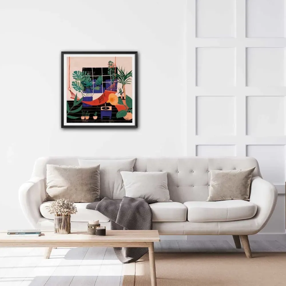 Illustration numéro 2 du produit Affiche illustration chill tropical avec cadre noir 30x30 cm