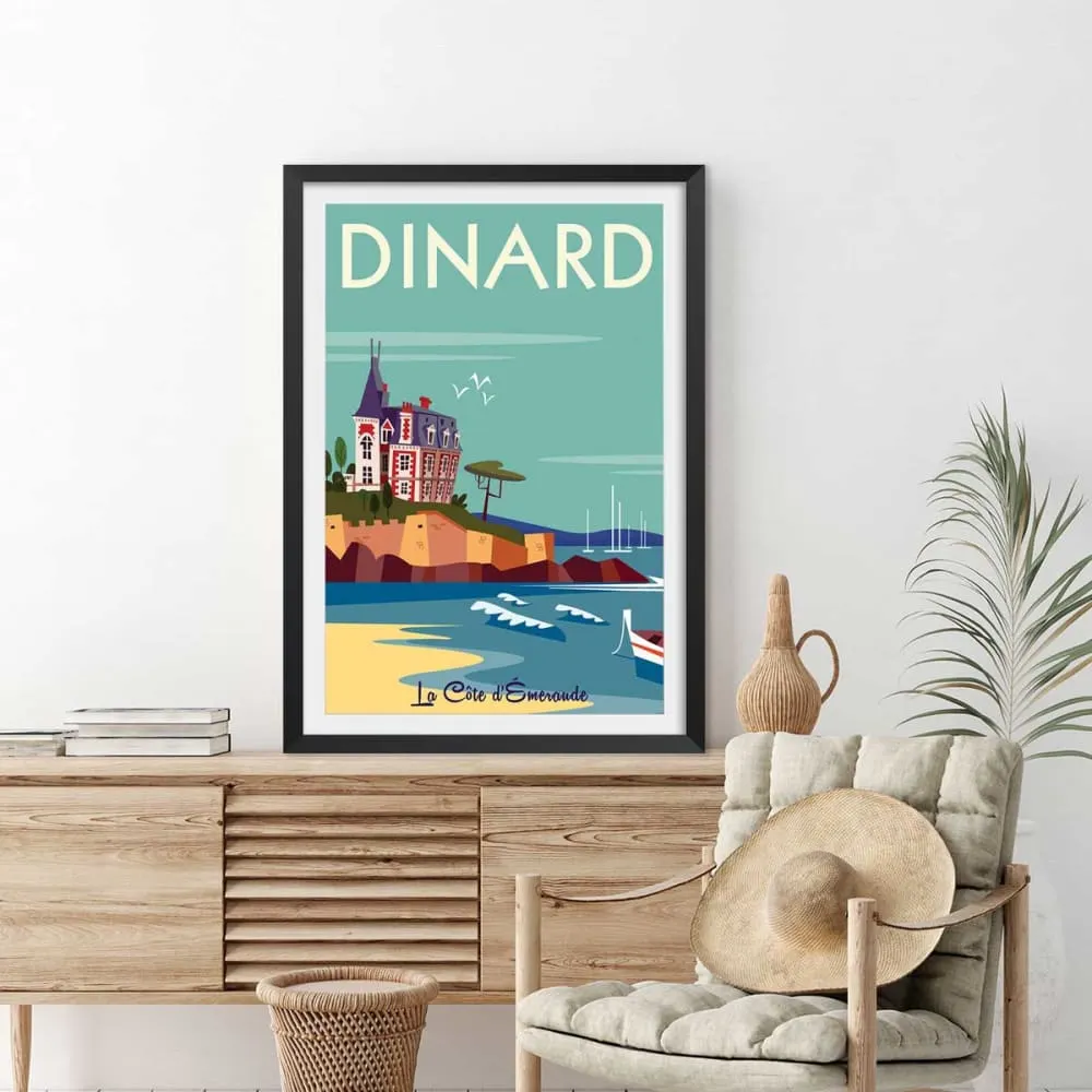 Illustration numéro 2 du produit Affiche voyage à dinard avec cadre noir 30x45 cm