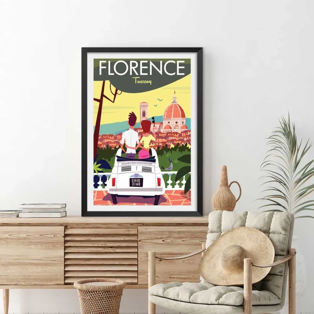 Illustration numéro 2 du produit Affiche voyage à Florence avec cadre noir 60x90 cm