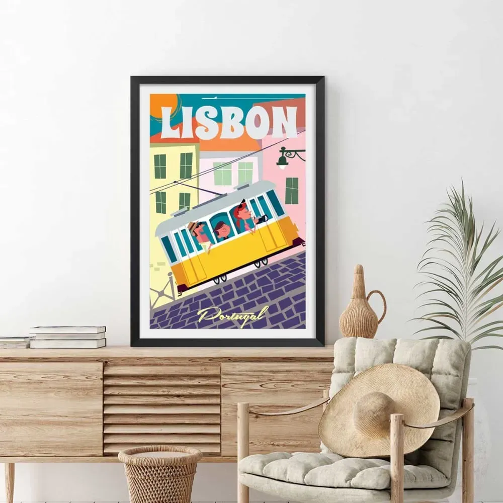 Illustration numéro 2 du produit Affiche un week end à Lisbonne avec cadre noir 60x90 cm