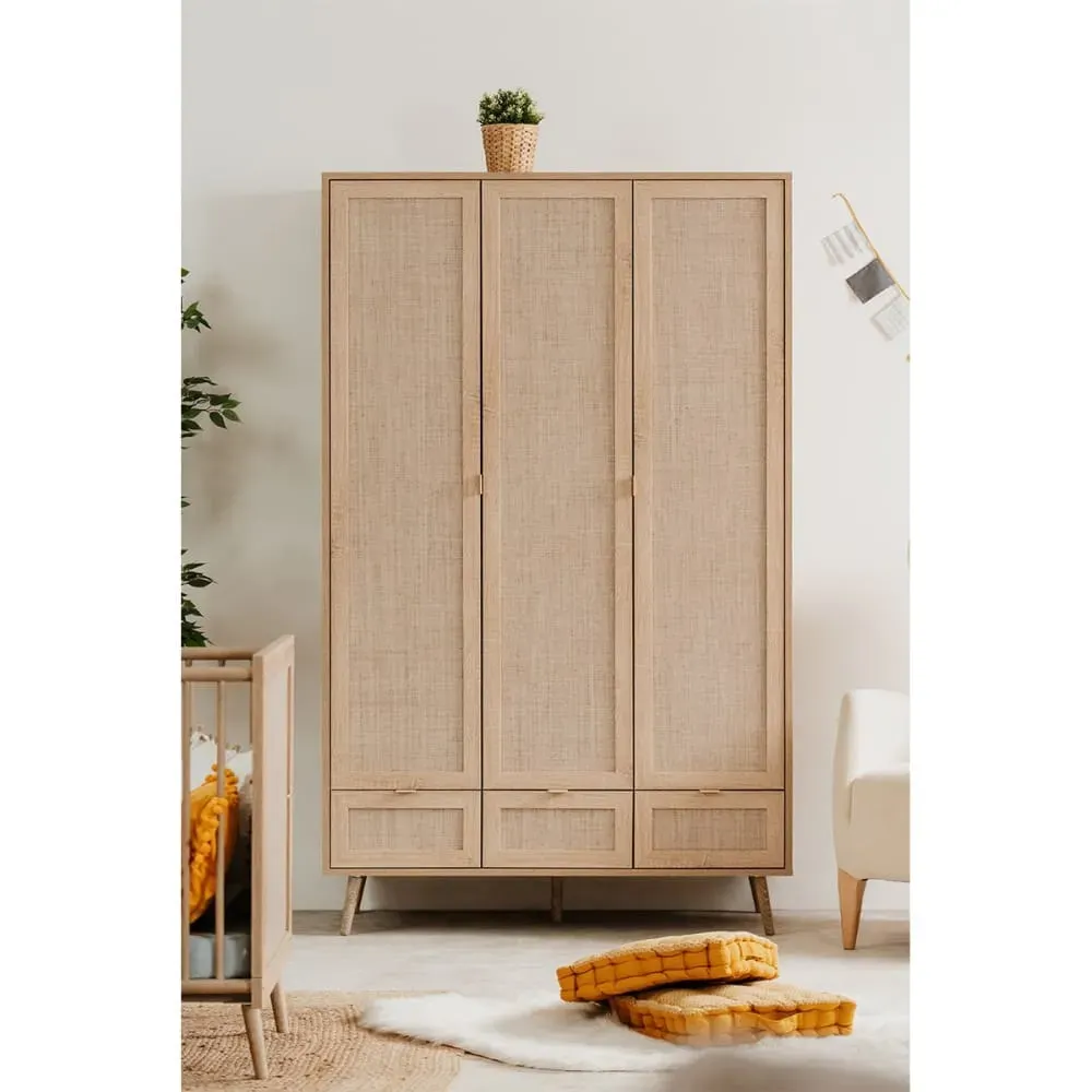 Illustration numéro 2 du produit Armoire 3 Portes avec Penderies L120 cm - Impression effet rotin