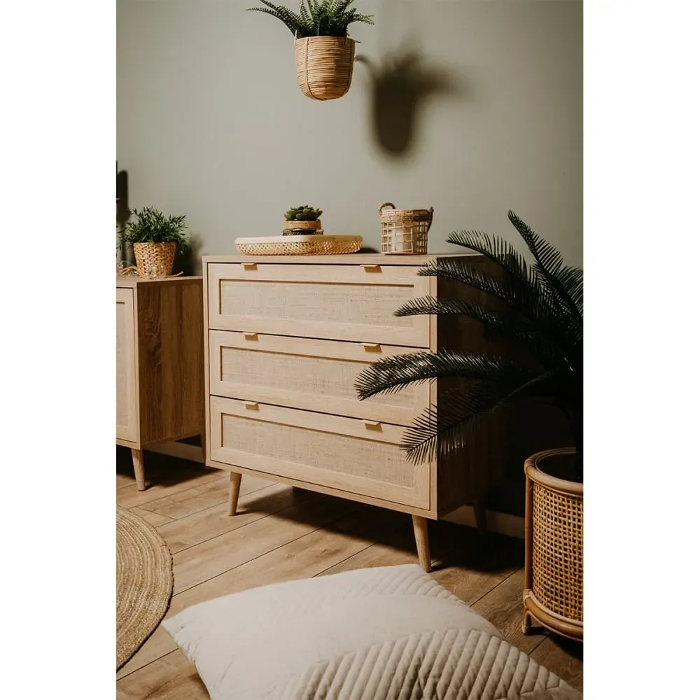 Illustration numéro 2 du produit Commode 3 Tiroirs L80 cm - Impression effet rotin