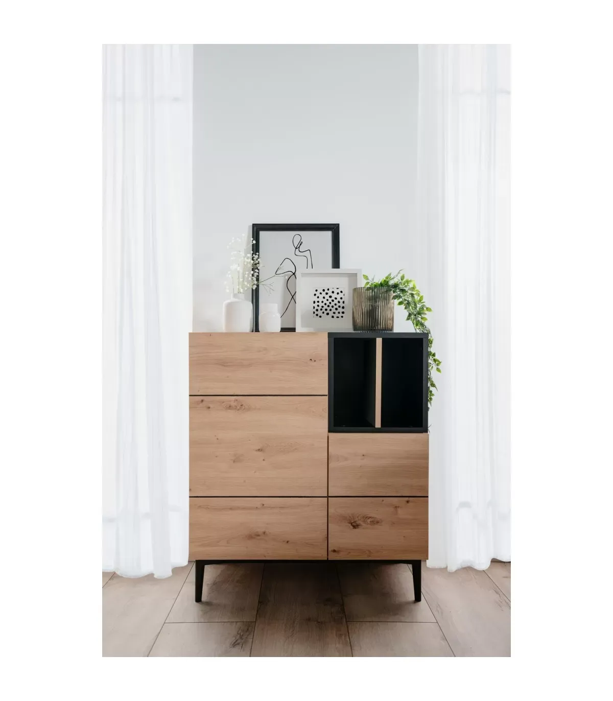 Illustration numéro 2 du produit Buffet Haut 2 Portes 2 Niches L80 cm - Décor bois