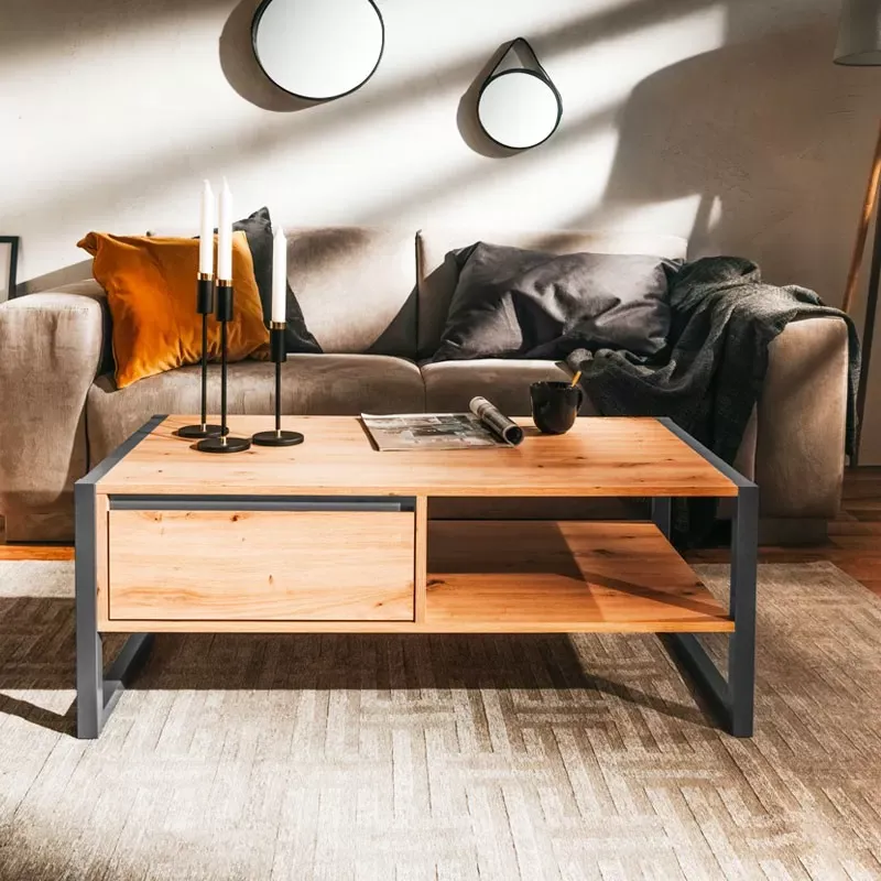 Illustration numéro 2 du produit Table Basse avec Tiroir L100 cm - Décor Bois Clair