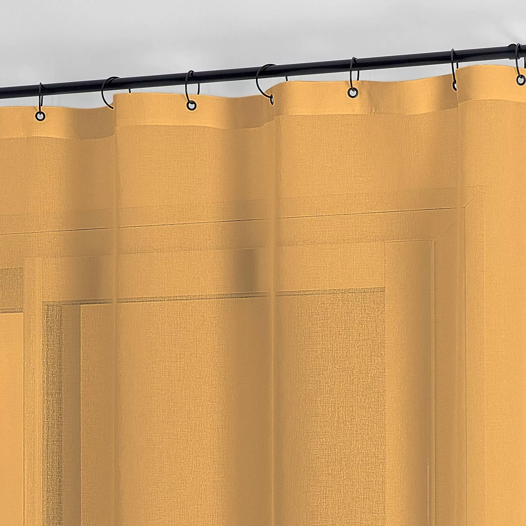 Illustration numéro 2 du produit Voilage à anneaux noirs amovibles polyester jaune ocre 140x240 cm