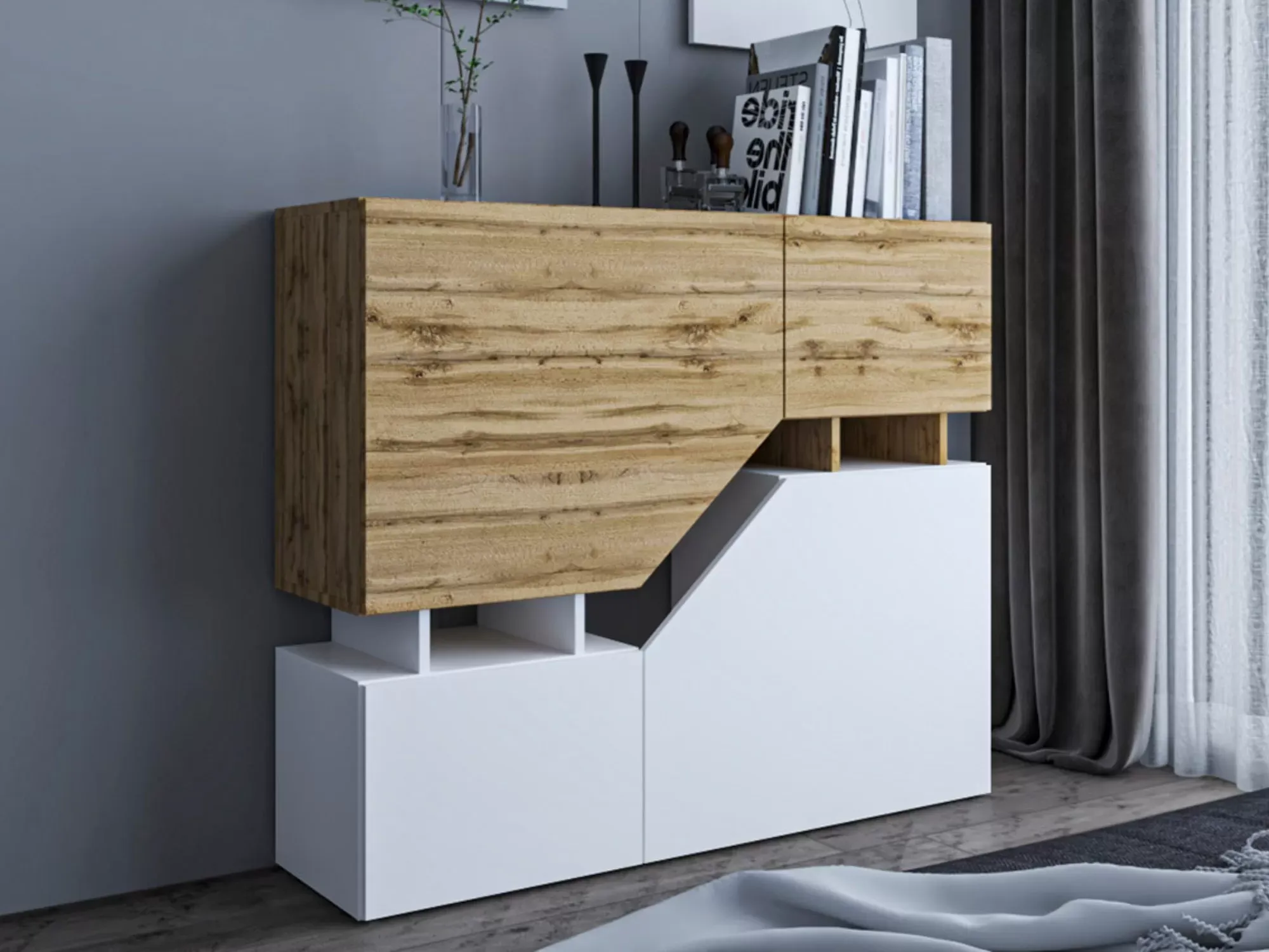 Illustration numéro 2 du produit Buffet haut industriel 120 cm bois / blanc