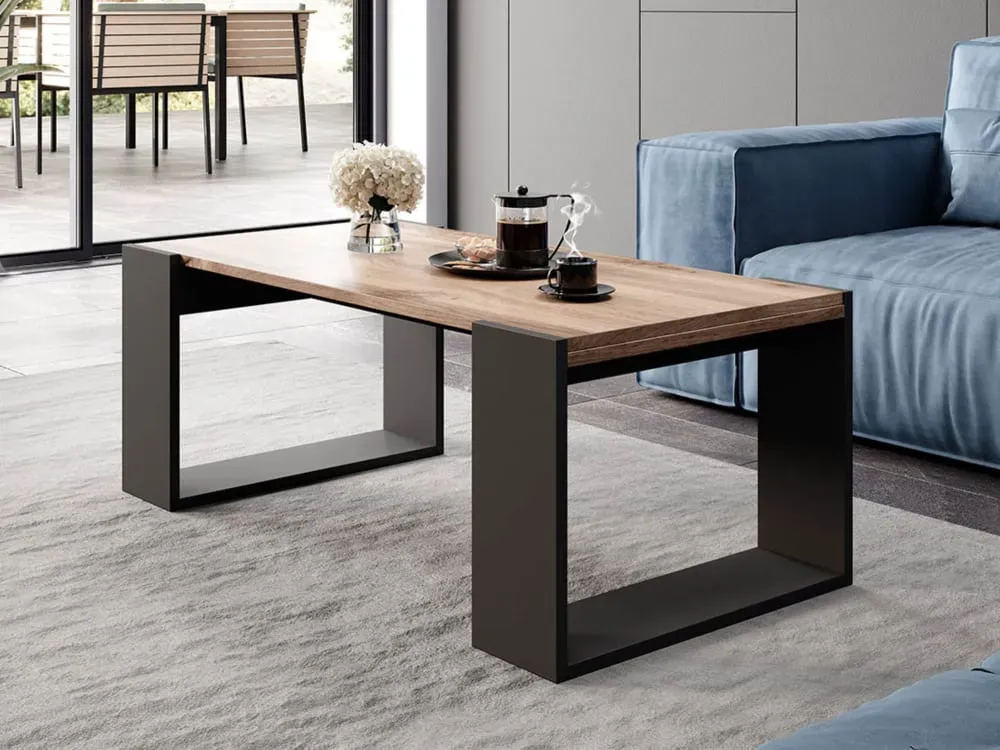 Illustration numéro 2 du produit Table basse style industriel 120 cm bois / gris