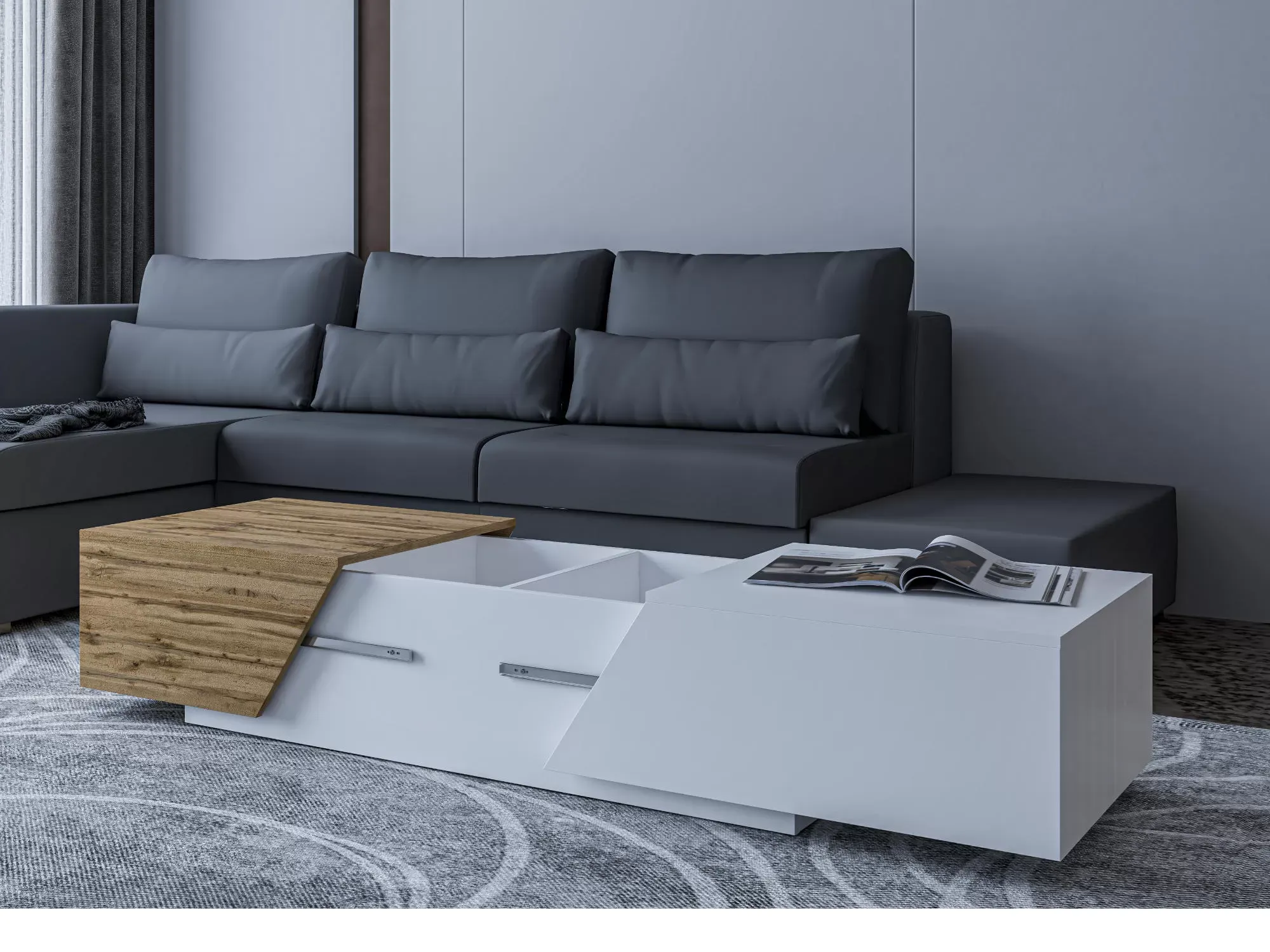 Illustration numéro 2 du produit Table basse style industriel 124 cm bois / blanc