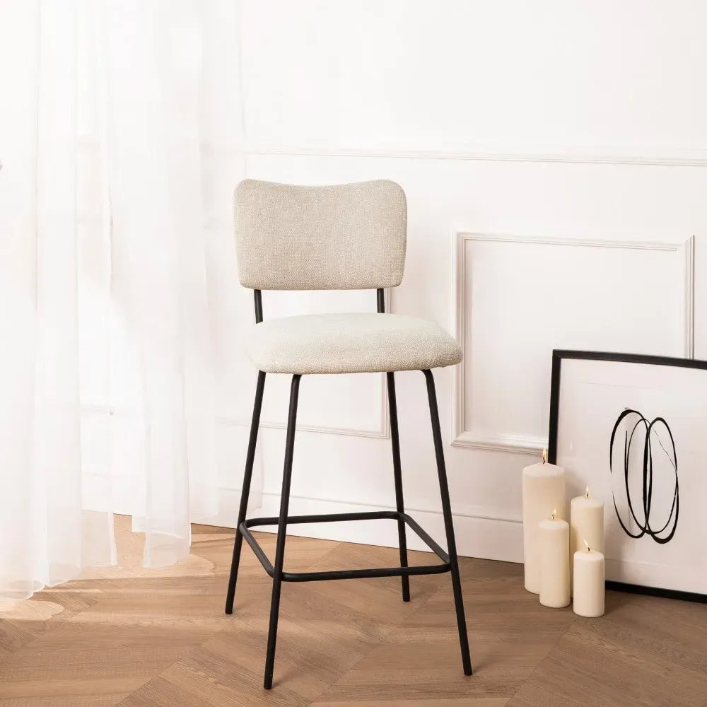 Illustration numéro 2 du produit Lot de 2 chaises de bar en tissu et métal H65cm - Beige