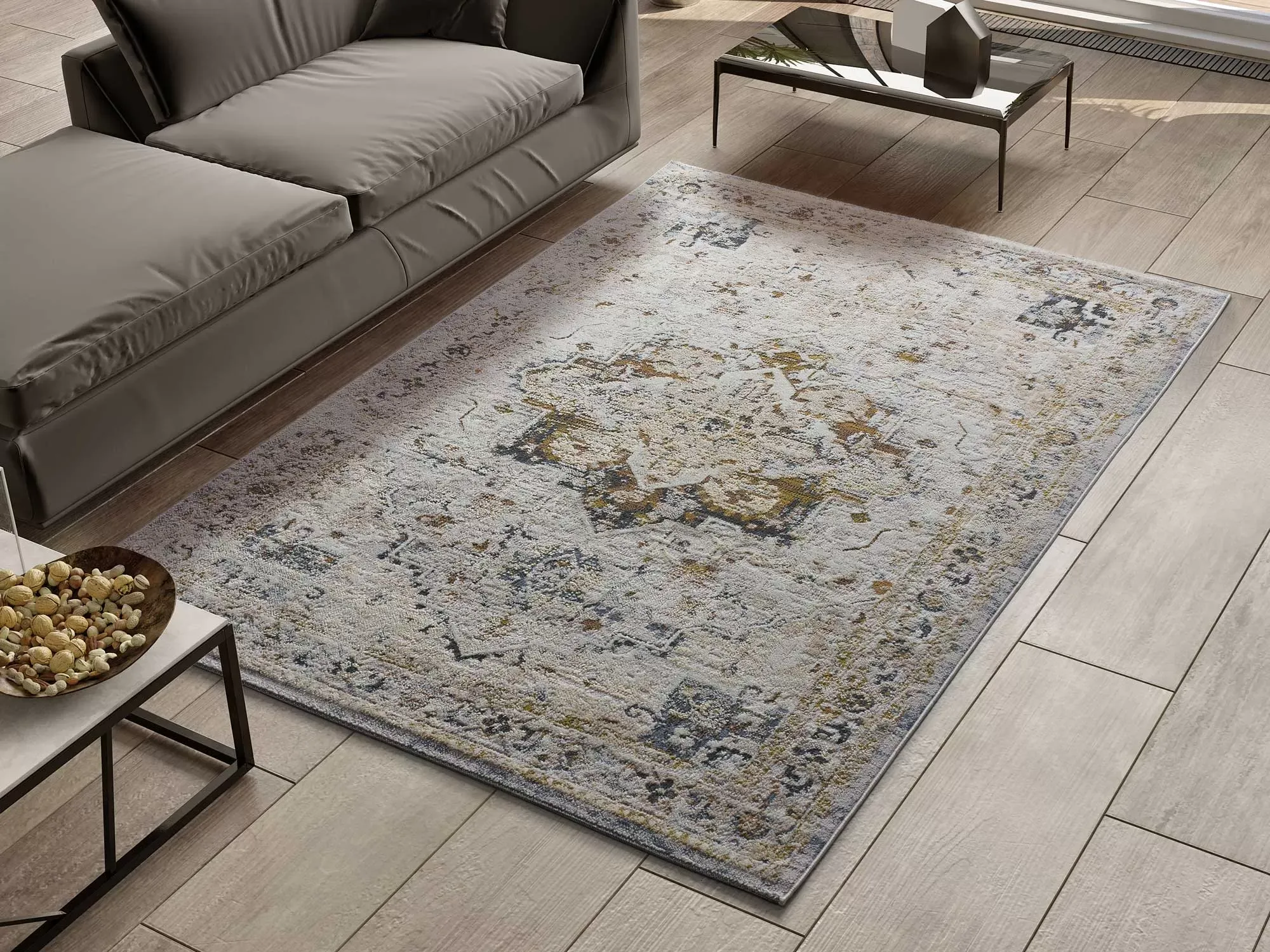 Illustration numéro 2 du produit Tapis vintage beige/rouille/bleu 115x170 cm