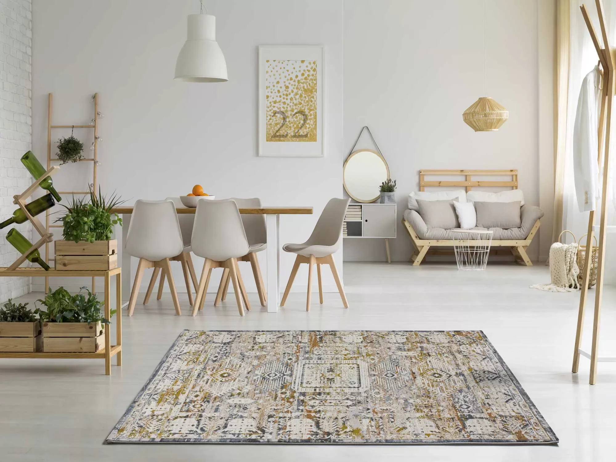 Illustration numéro 2 du produit Tapis ethnique beige/rouille/bleu 134x200 cm