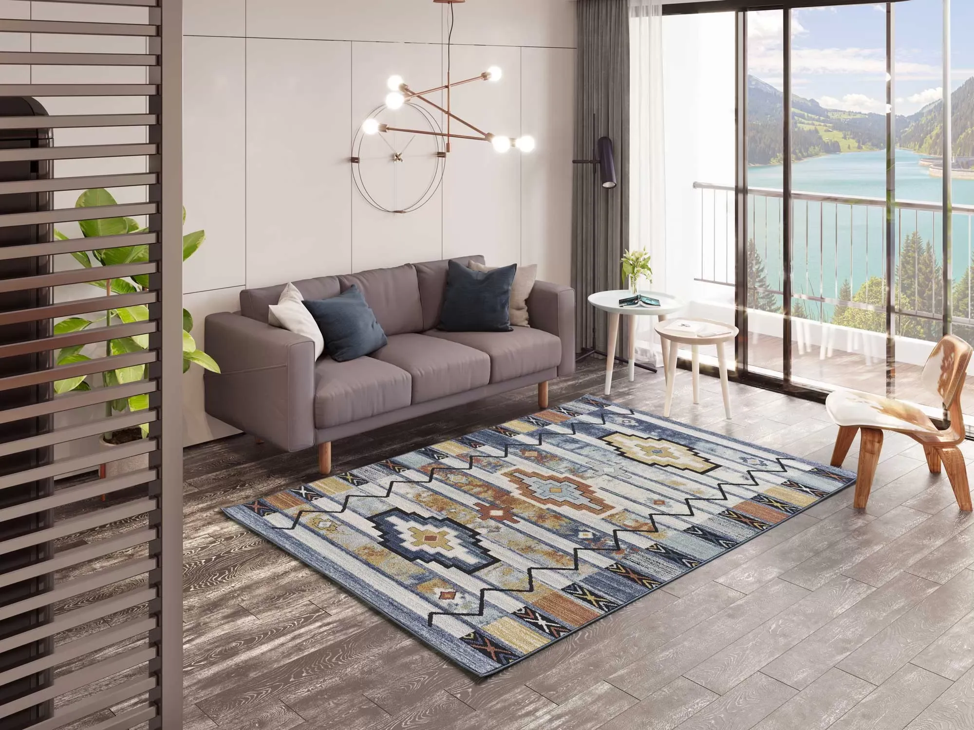 Illustration numéro 2 du produit Tapis ethnique bleu/beige/rouille 80x150 cm