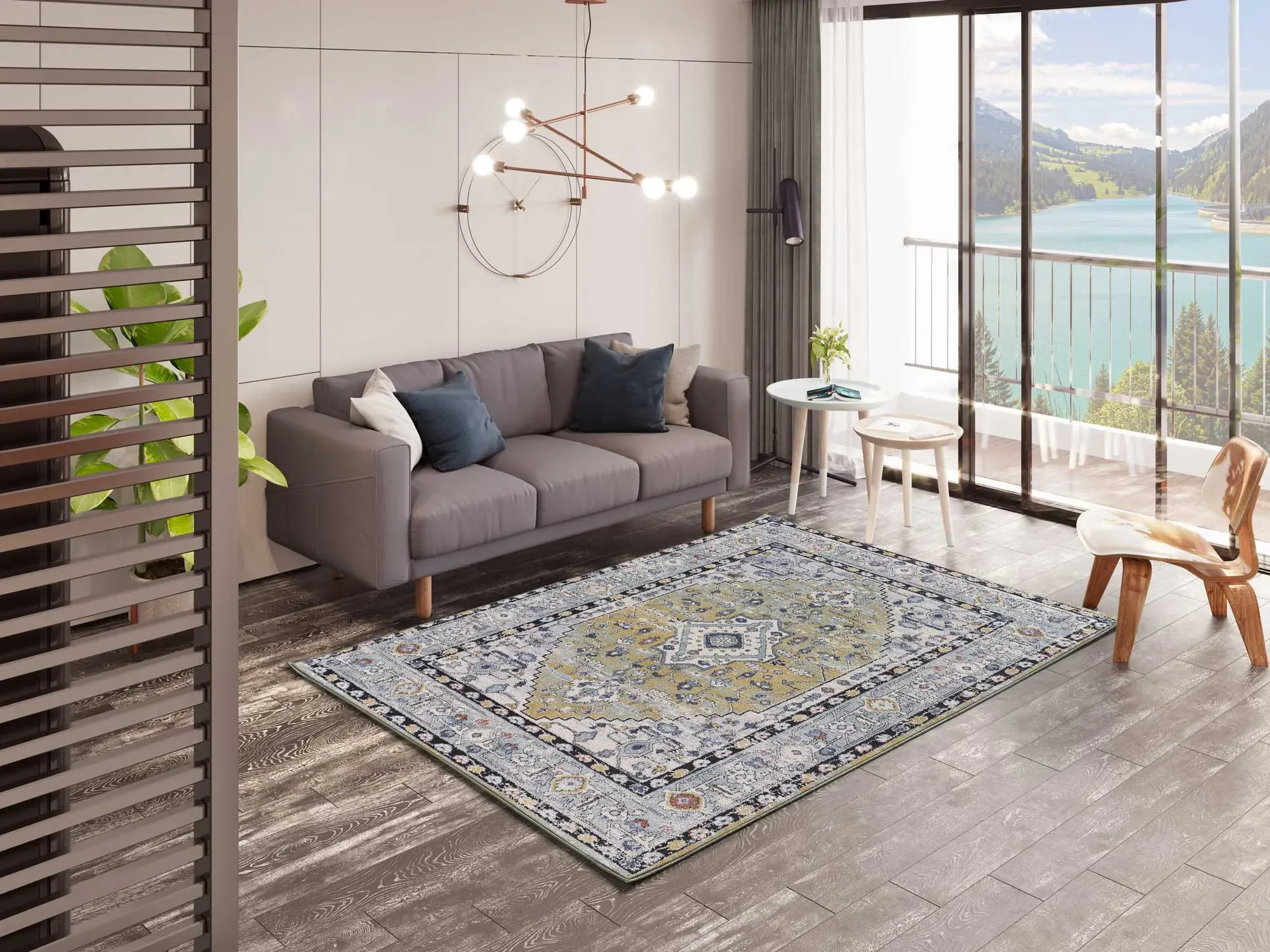 Illustration numéro 2 du produit Tapis vintage bleu/beige/rouille 140x200 cm