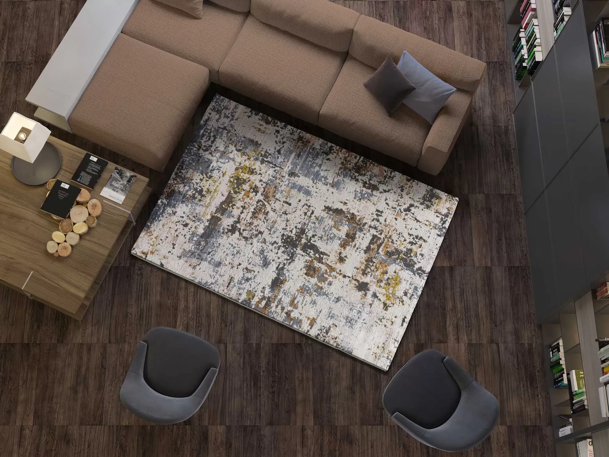 Illustration numéro 2 du produit Tapis abstrait beige/rouille/bleu 134x200 cm