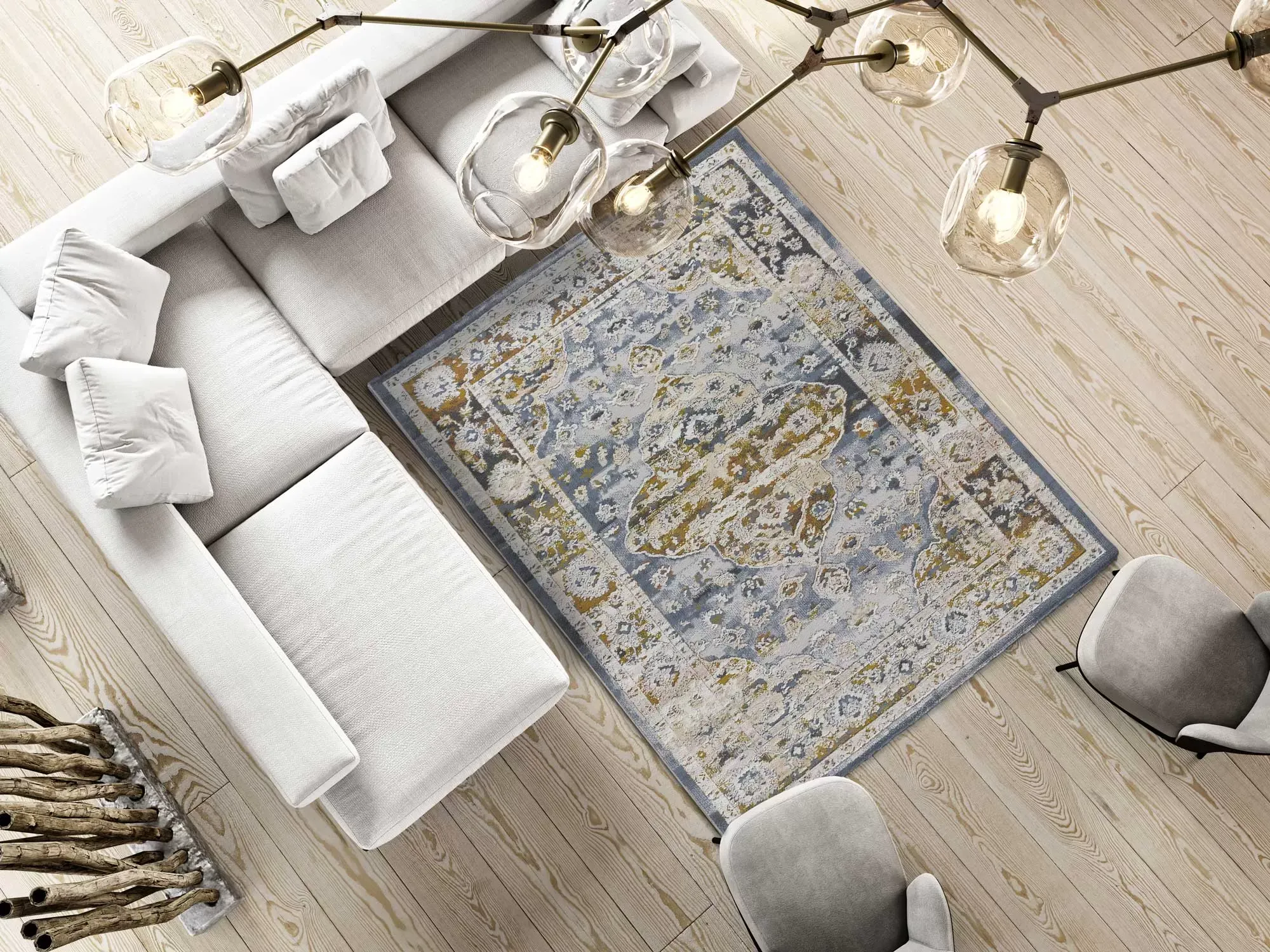 Illustration numéro 2 du produit Tapis vintage bleu/rouille/beige 134x200 cm