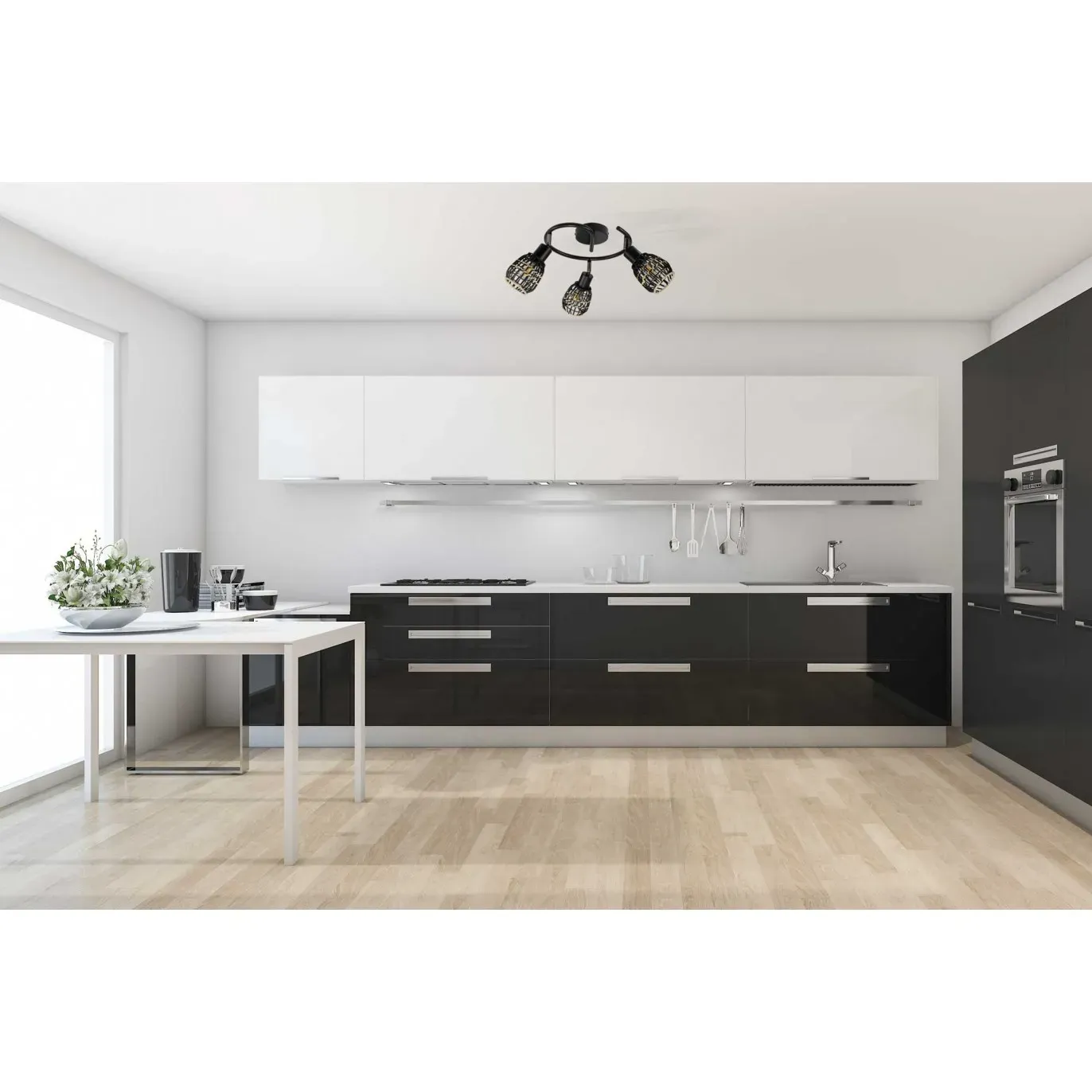 Illustration numéro 2 du produit Plafonnier 3 lumières en rotin noir et naturel