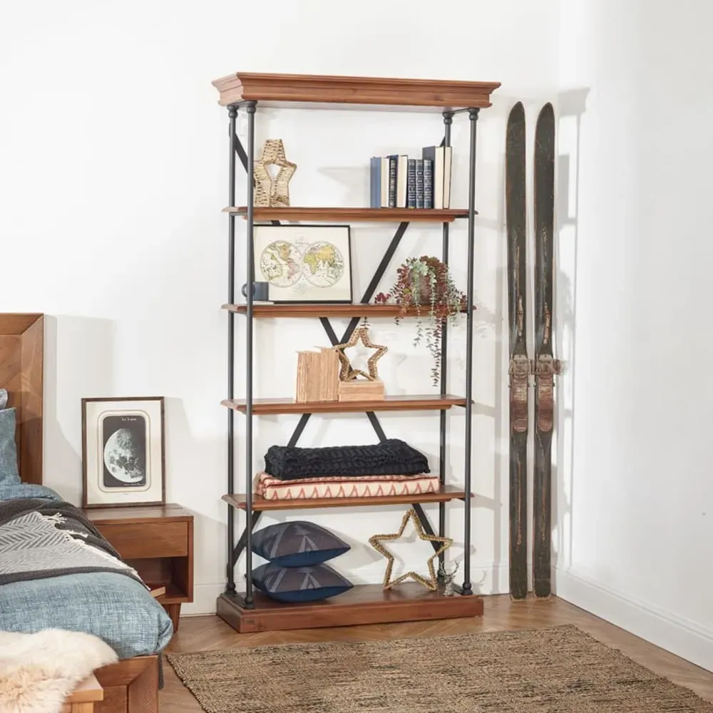 Illustration numéro 2 du produit Etagère en métal et pin teinte foncée