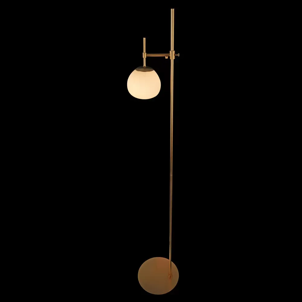 Illustration numéro 2 du produit Lampadaire doré avec abat-jour en verre blanc et réglable en hauteur
