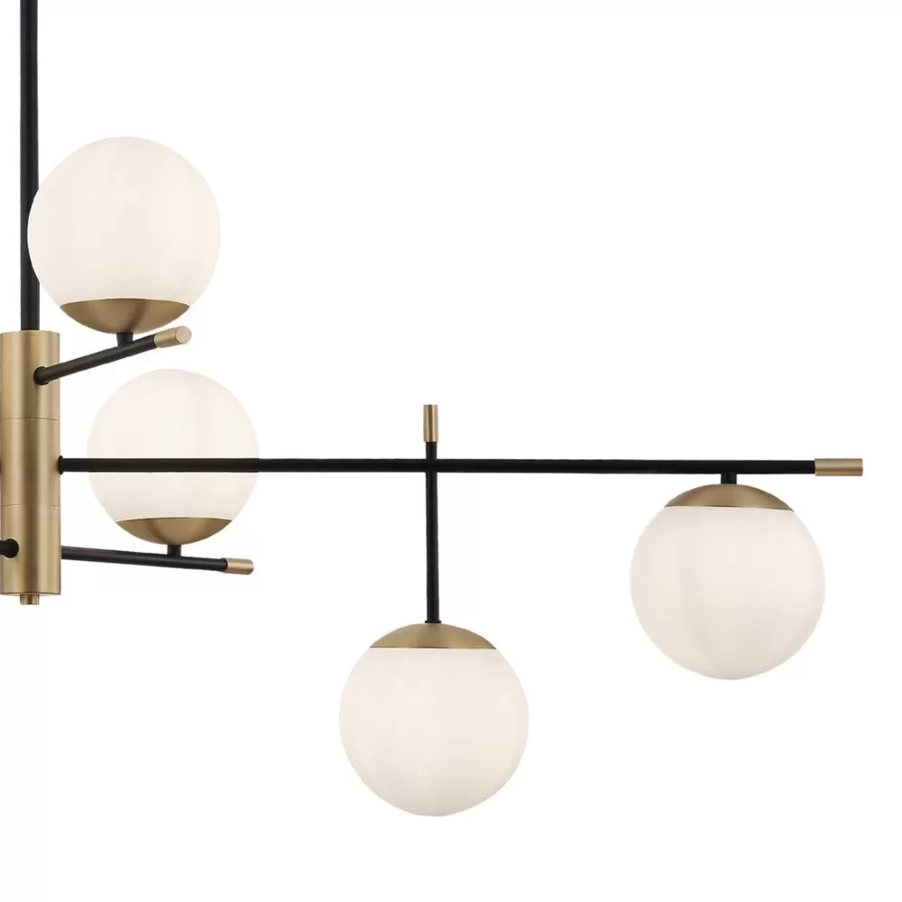 Illustration numéro 2 du produit Suspension 9 lumières  doré et noir avec sphères en verre blanc