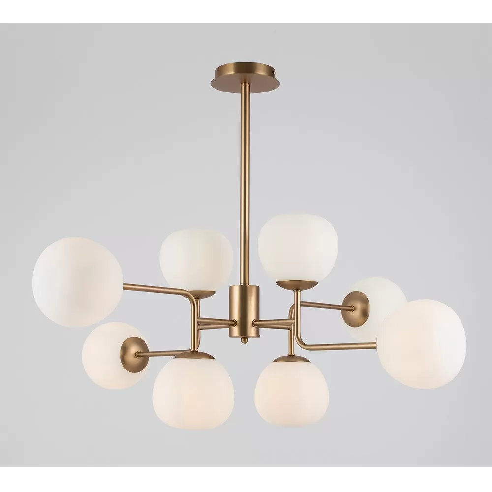 Illustration numéro 2 du produit Suspension moderne 8 lumières en laiton et sphères en verre