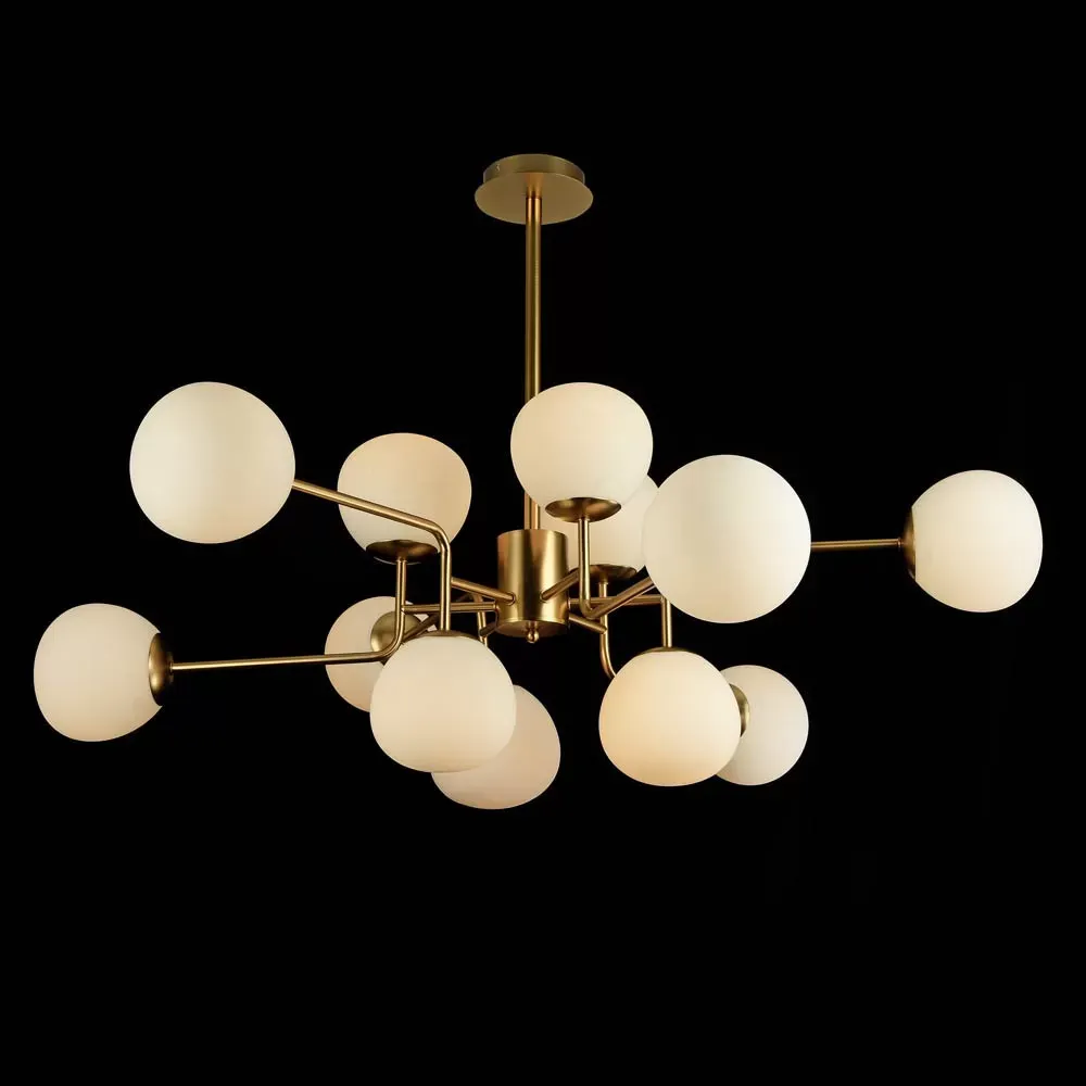 Illustration numéro 2 du produit Ssupension moderne 12 lumières couleur laiton et sphères en verre