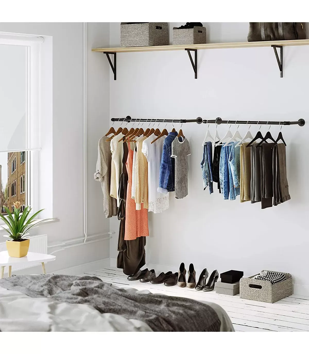 Illustration numéro 2 du produit Ensemble de 2 patères murales noires pour vêtements - L92 x P30 cm