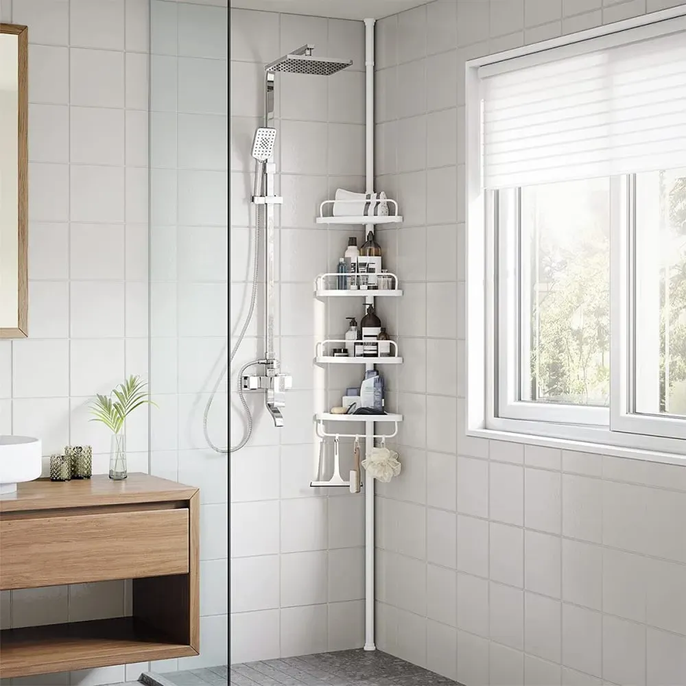Illustration numéro 2 du produit Étagère de Douche Réglable avec 4 Tablettes - H85/305 cm - Blanc
