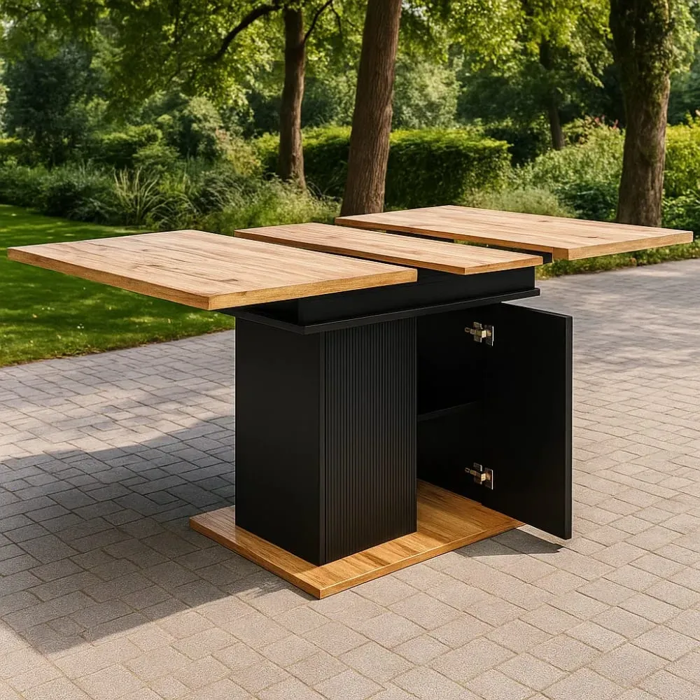 Illustration numéro 2 du produit Table d'extérieur extensible avec rangement intégré et plateau bois