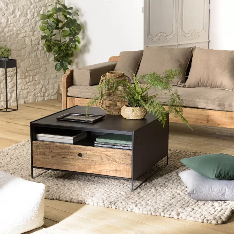 Illustration numéro 2 du produit Table basse rectangle pin recyclé 80x80