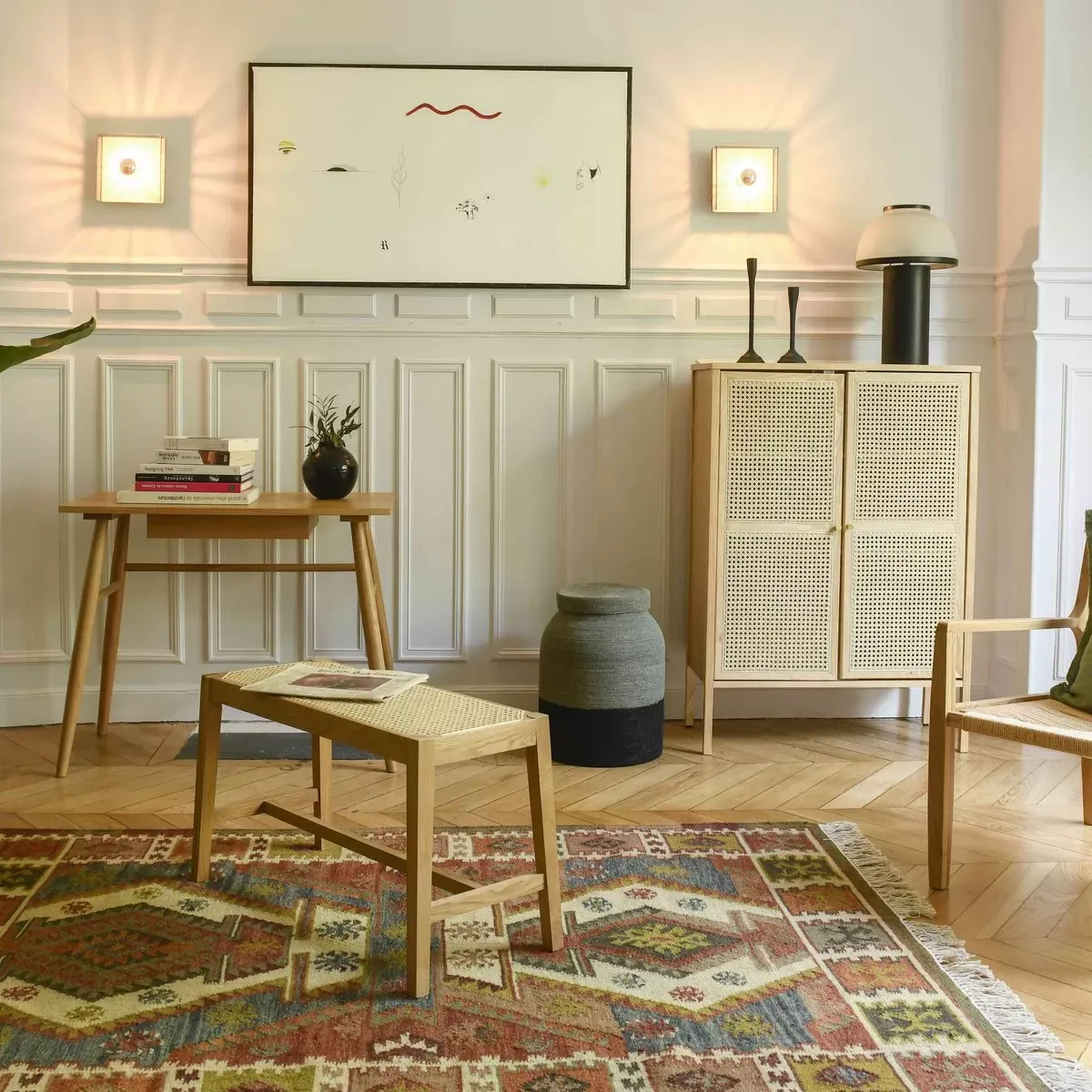 Illustration numéro 2 du produit Tapis coton et laine motifs kilim