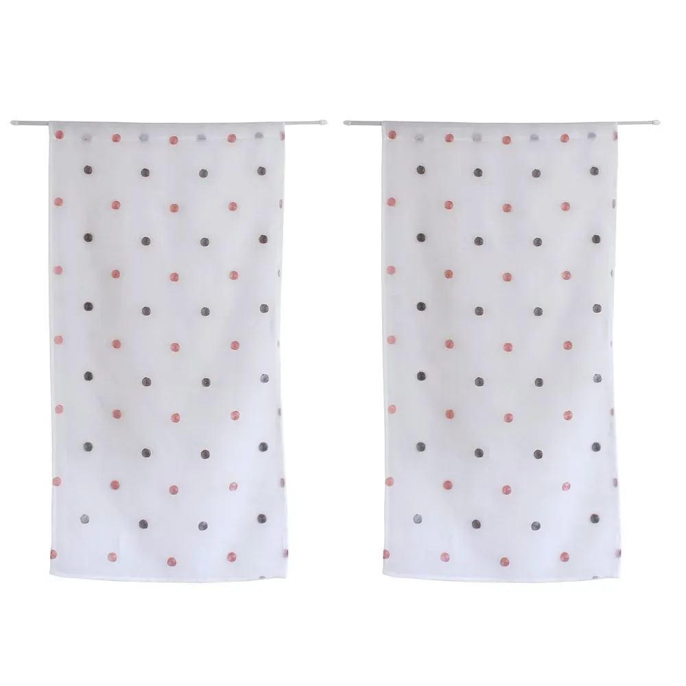 Illustration numéro 2 du produit Paire de petits voilages droits à pois colorés polyester gris perle