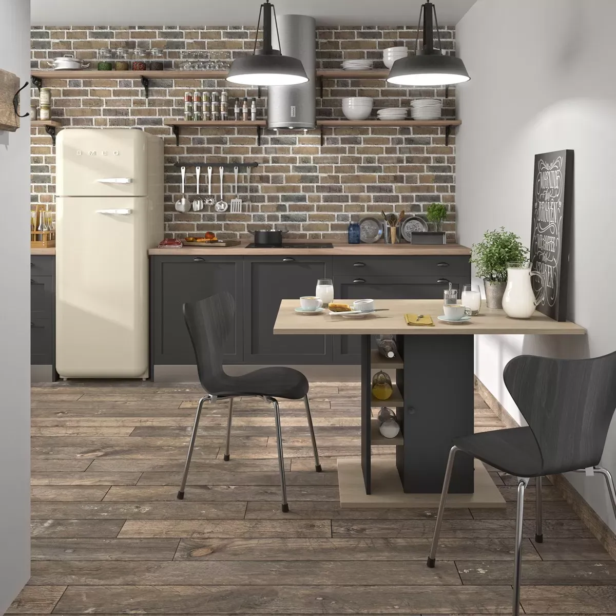 Illustration numéro 2 du produit Table oxford fonctionnelle bicolore châtaignier/noir